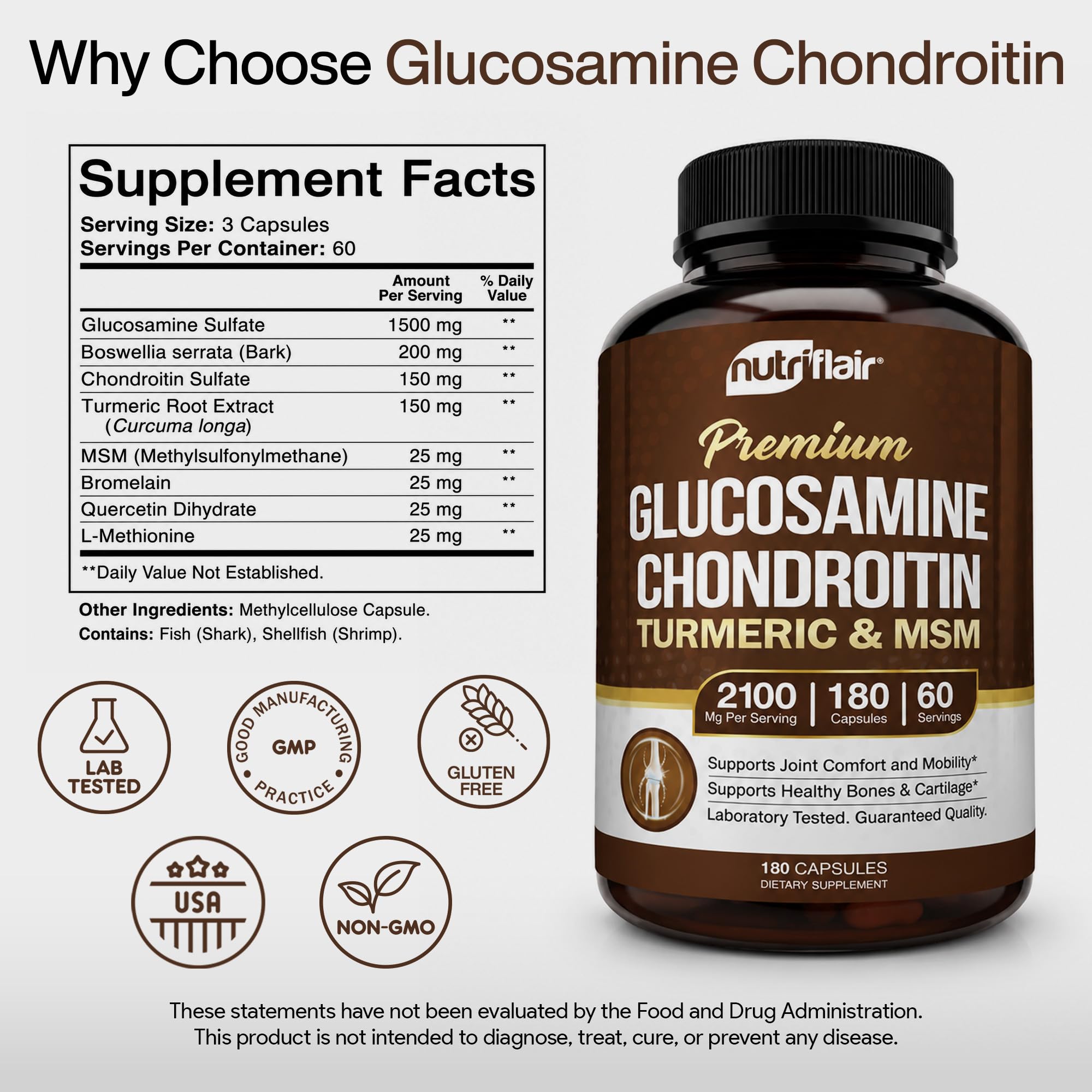 NutriFlair Glucosamine Chondroitin Turmeric MSM Boswellia, 180 Capsules — Amazon image 7