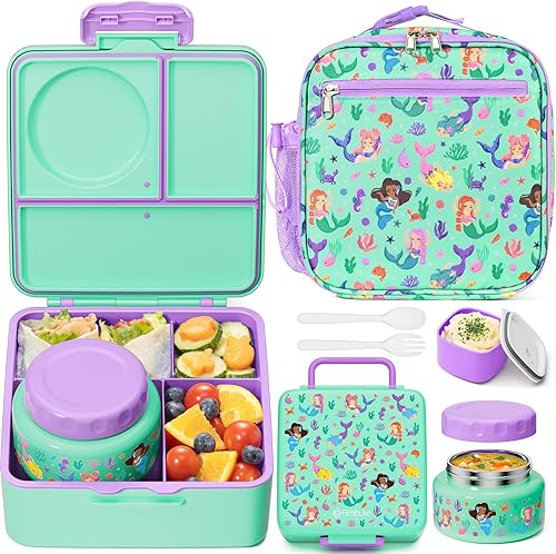 Fimibuke Set de lonchera bento para niños y adultos con frasco de comida aislado de 8oz, bolsa de almuerzo y taza de salsa, contenedor de comida A3.