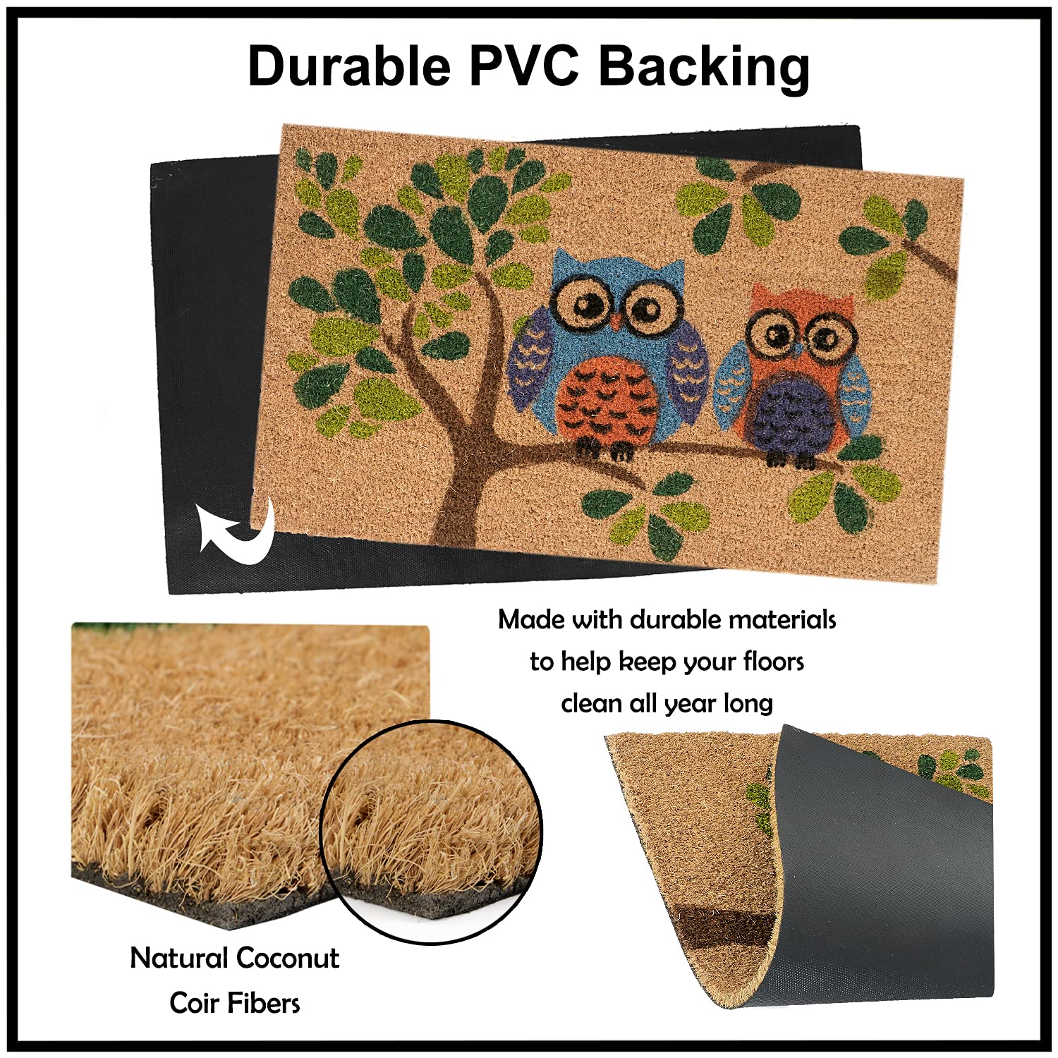 HOKIPO Large 45x75 Natural Coconut Coir Inside Outside Rectangular Mats for Entrance Main Door Mat, Multicolor (IN-487) 2