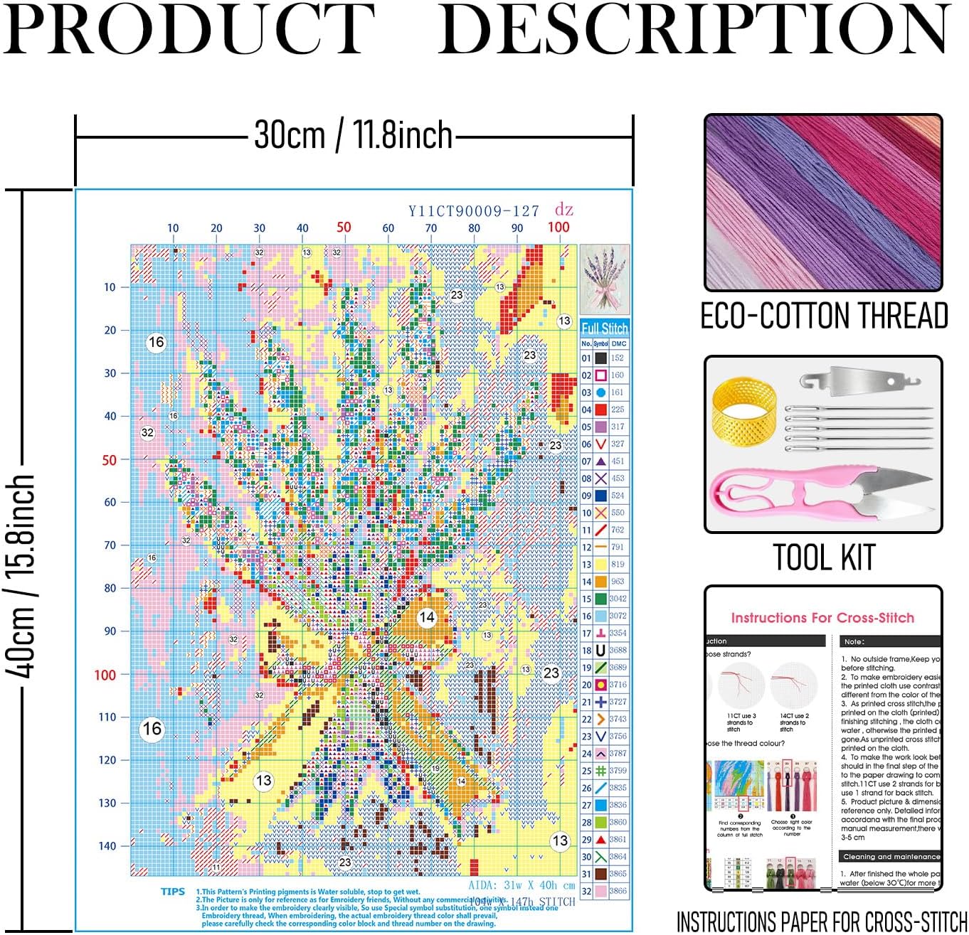 RLTXBUK 4 Pack Vintage Floral Cross Stitch Kits, Pink Bow Bouquet Hydrangea Lavender Cottagecore Stamped Counted Cross Stitch Kits for Adults, Gifts for Women, 11.8x15.8 Inch