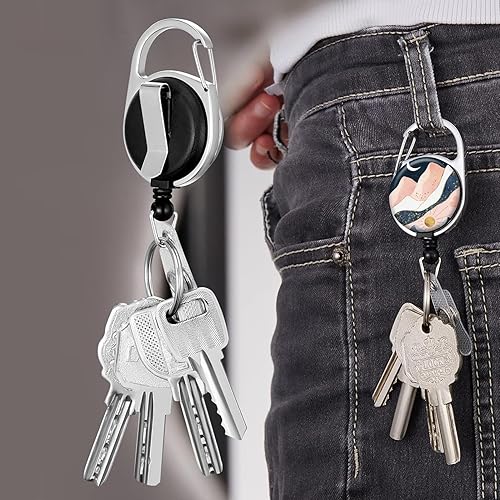 Miniatura 13 de Llavero retráctil de carrete de insignia, resistente con clip para cinturón, soporte para tarjetas de identificación verticales impermeables para 1