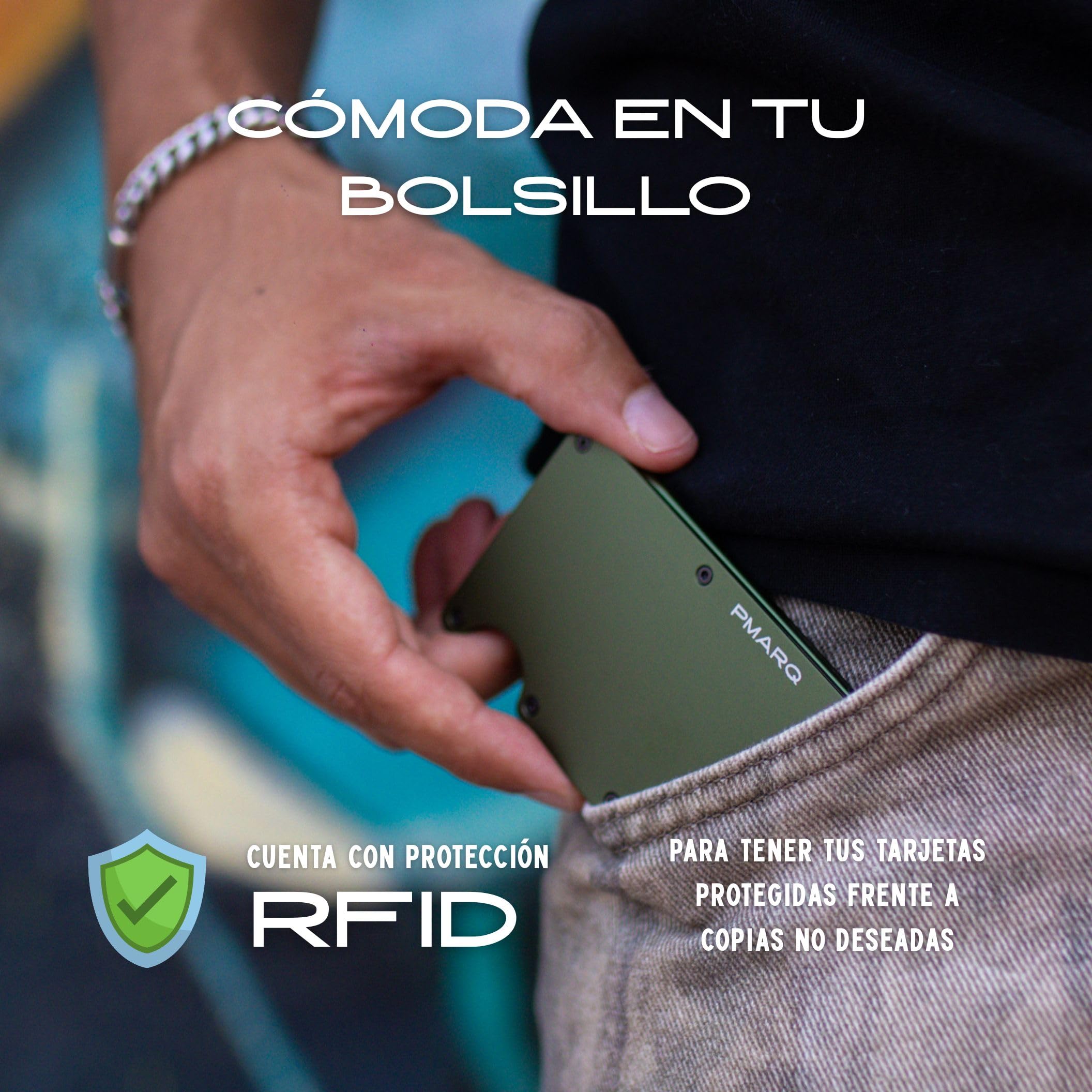Tarjetero Hombre con Bloqueo RFID para Tarjetas de Crédito - Cartera para Hombre Minimalista Metalica con Pinza para Billetes (Verde Oliva)