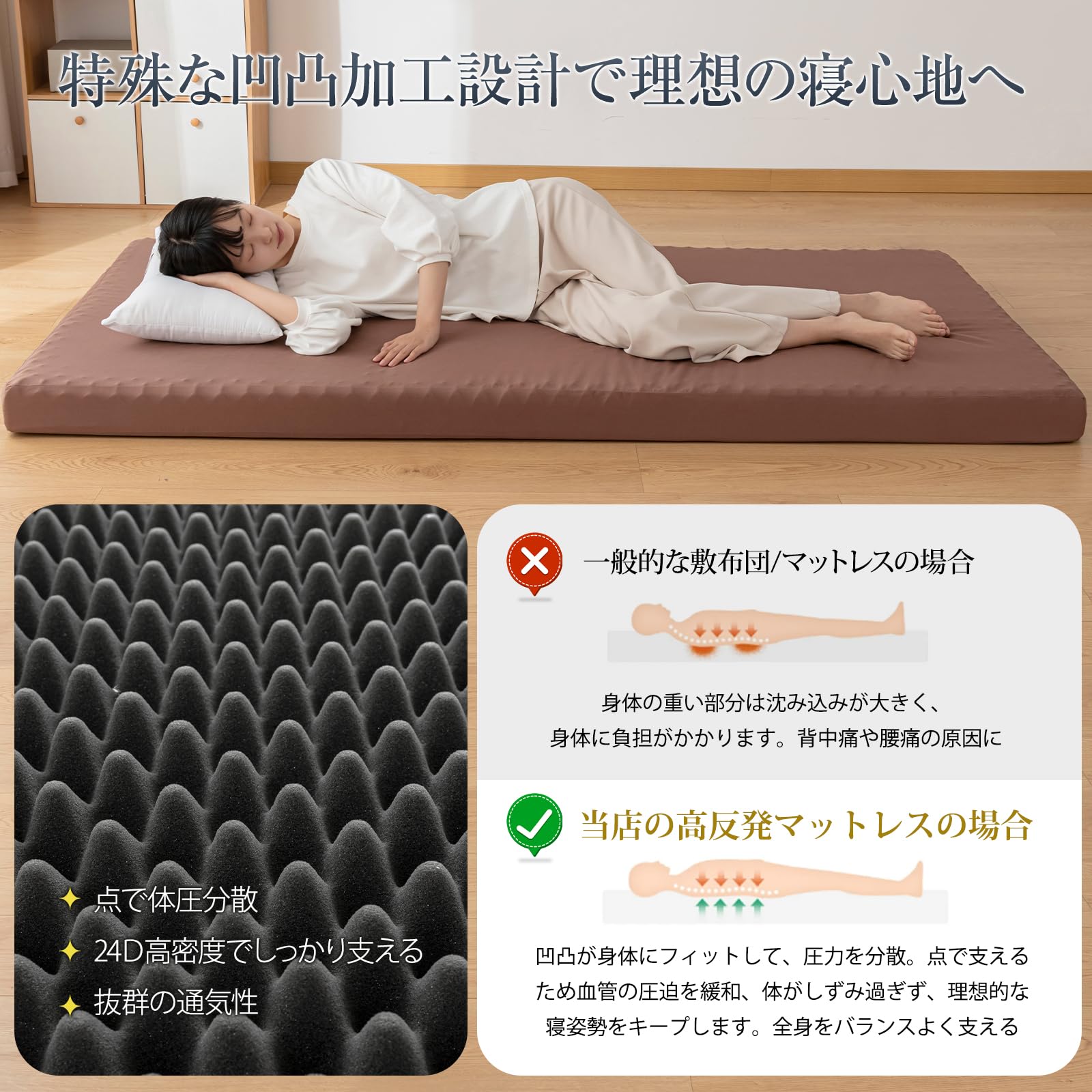 Amazon｜Softime マットレス ダブル【硬さ190N 高密度24D】高反発 