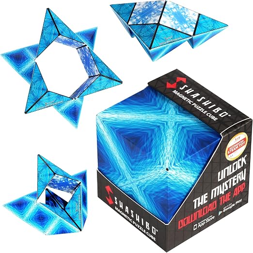 Shashibo Shape Shifting Box - Award-Winning Fidget Toy w/ 36 Rare Earth Magnets - Fidget Cube Transforms Into Over 100 Shapes, Christmas Stocking Stuffers for Kids, Teens, and Adults (Blue Planet)