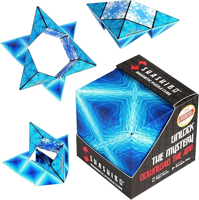 Shashibo Cube Transformable – Cube Antistress breveté et primé avec 36 aimants rares sur Le thème de la Terre – Peut Prendre Plus de 100 Formes (Blue Planet)