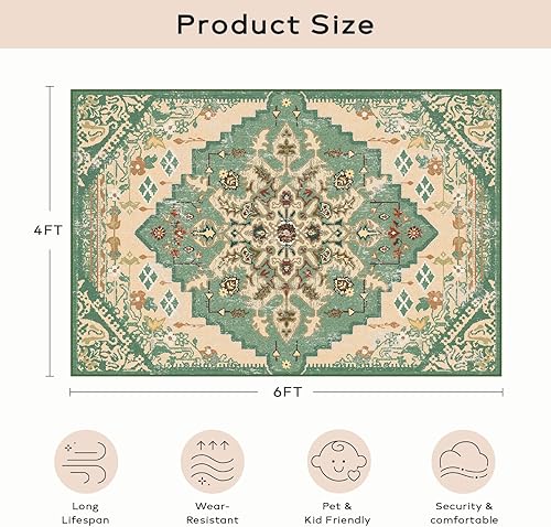 Miniatura 329 de Ashler - Alfombras bohemias vintage de 5 x 8 pies para sala de estar, lavables a máquina con parte trasera antideslizante, alfombra para interiores