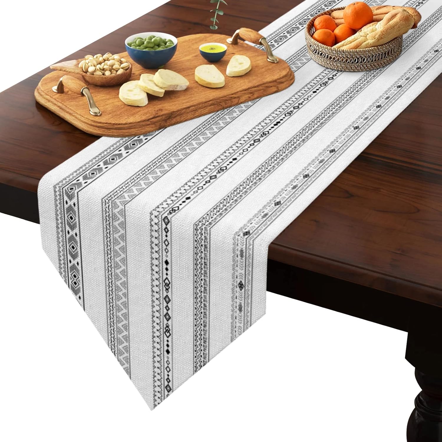 Z&L Home Black Prismatic Stripe Table Runner - Cotton Linen 90 Inch, Runner Dress Scarves,Ethnic Tablerunner for Kitchen Dining Holiday Coffee Table 13x70In