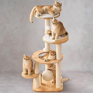 797Audio Modern Solid Wood Cat Tree Tower, 49" Tall Cat Tree with Sisal Scratching