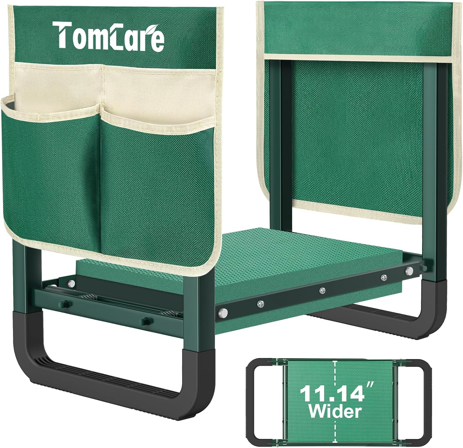 TomCare Garden Kneeler and Seat 11.14” Wider Larger Soft Kneeling Pad Garden Bench with 2 Large Tools Pouches Heavy Duty Foldable Garden Stool Gardening Gifts for Women Men Gardeners Seniors, Black