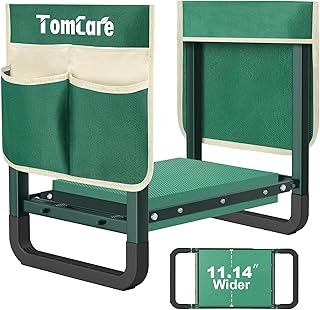 TomCare Garden Kneeler and Seat 11.14” Wider Larger Soft Kneeling Pad Garden Bench with 2 Large Tools Pouches Heavy Duty Foldable Garden Stool Gardening Gifts for Women Men Gardeners Seniors, Green