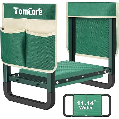 TomCare Garden Kneeler and Seat 11.14” Wider Larger Soft Kneeling Pad Garden Bench with 2 Large Tools Pouches Heavy Duty Foldable Garden Stool Gardening Gifts for Women Men Gardeners Seniors, Green
