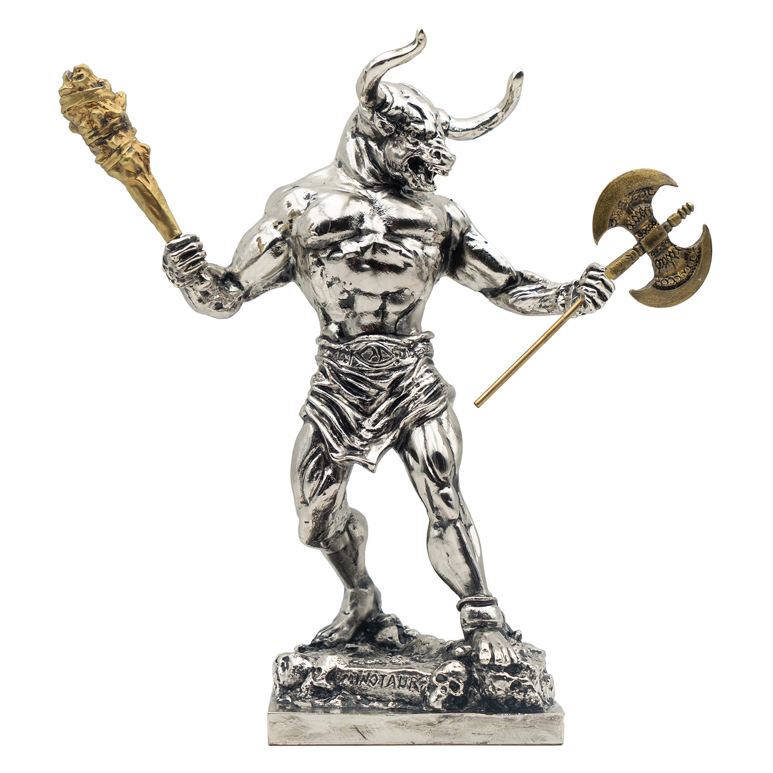 Helcee Handmade Silver Plated Minotaur Roaring Statue 11 in
