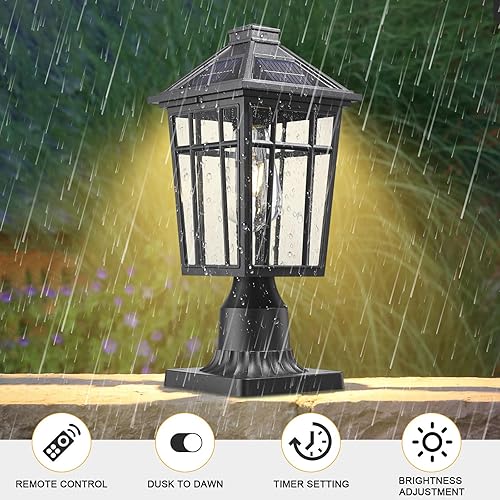 Miniatura 4 de Darkaway Lámpara de poste solar para exteriores, poste de luz de aluminio del atardecer al amanecer, poste de lámpara con control remoto, lámpara de