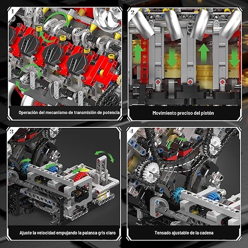 Miniatura 4 de Mould King Juegos de Bloques de Construcción de Motor V8, Kit de Modelo de Motor V8 que Funciona, Kit de Construcción de Modelo de Ingeniería MOC