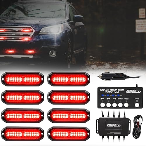 Luces estroboscópicas rojas para vehículos, 12 luces LED de montaje en superficie, parrilla de policía, luces intermitentes de advertencia de