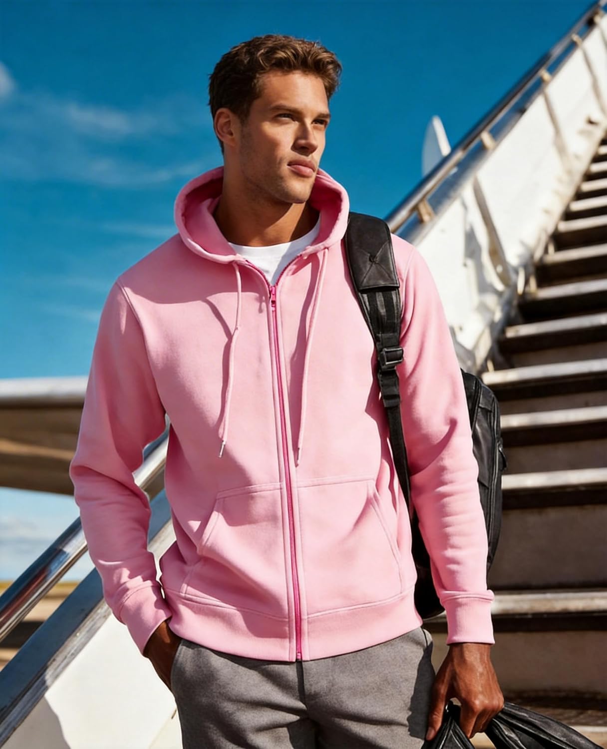 Men's Zip Up Hoodies Fleece Hooded Sweatshirt Midweight Athletic Hoodies for Men Long Sleeve Pullover Casual Jackets