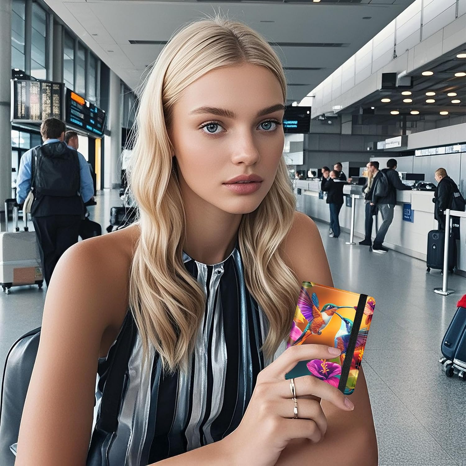 Passport Holder RFID Blocking Cover Wallet PU Leather Card Case Travel Accessories with Clear Slot for CDC Card,Slim Passport Cover for Women Men,Hummingbirds Flowers