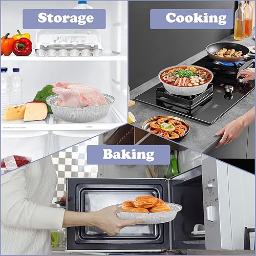 Miniatura 7 de Sartenes de papel de aluminio de 9 pulgadas sartenes desechables de papel de aluminio recipientes desechables redondos con paredes rectas platos de