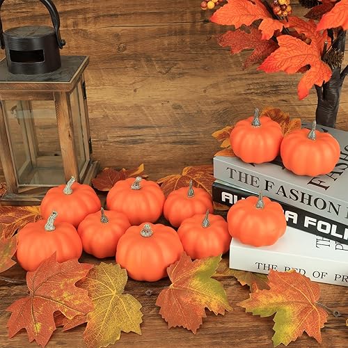 Miniatura 2 de 10 calabazas falsas para decoración de Acción de Gracias, calabazas de plástico naranja para decoración del hogar, mini calabaza artificial para