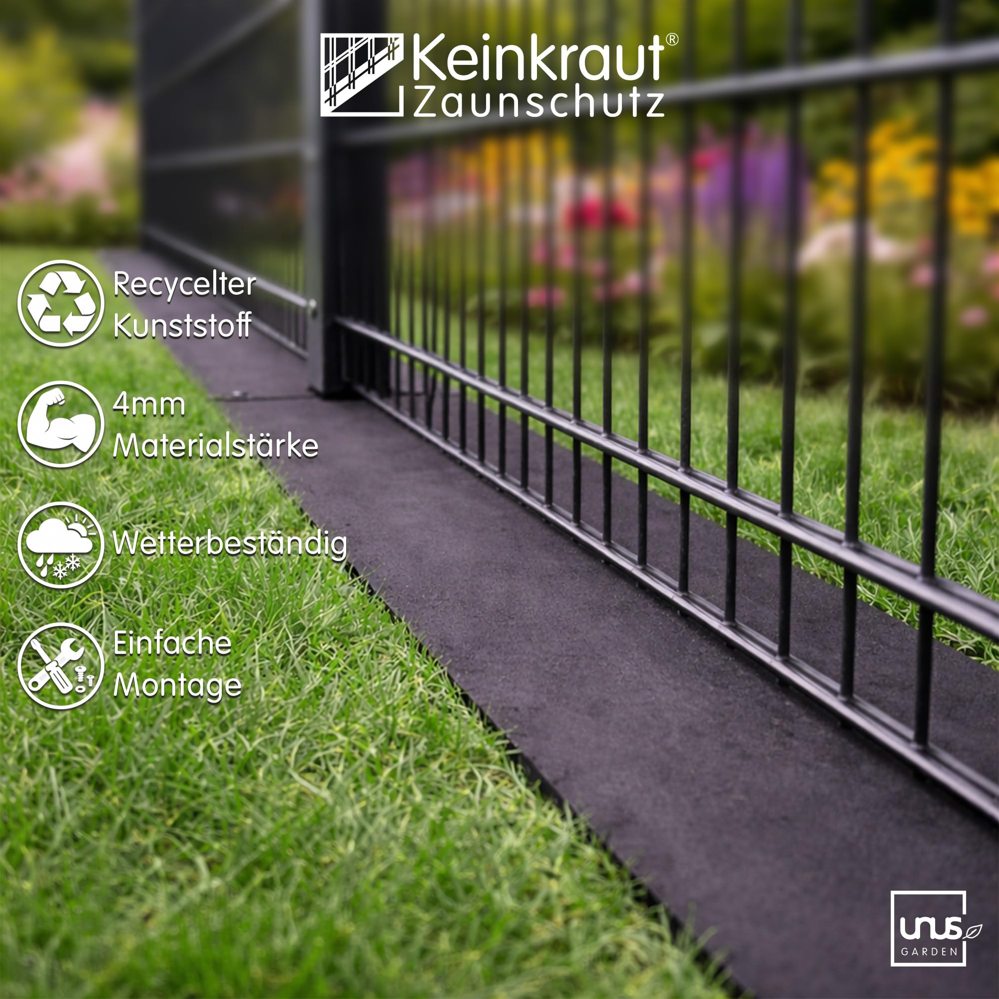 UNUS Keinkraut Protection contre les mauvaises herbes en plastique recyclé pour le coin de clôture S3 Noir