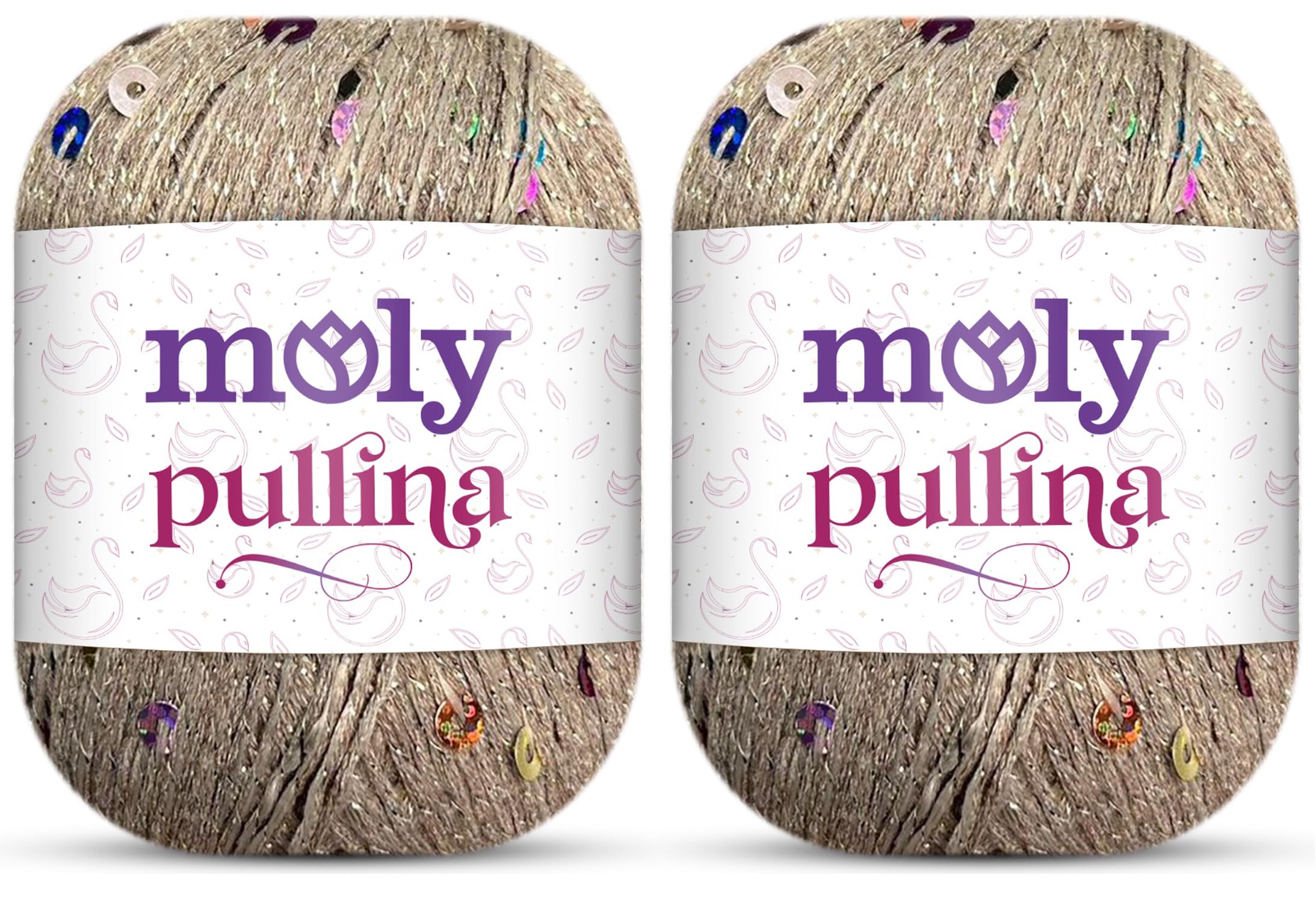 Moly Yarn Pullina Sequin Yarn | 2 x 50g | Complementary Glitter Thread for Knitting & Crochet (10 Taupe)