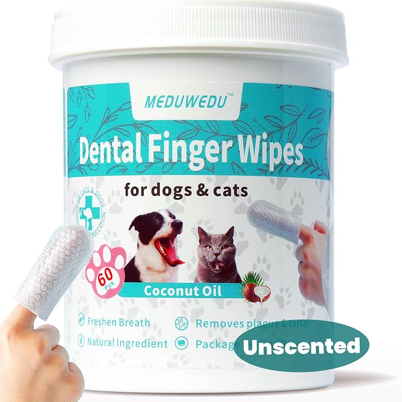 Lenços dentais para gatos e cães MEDUWEDU, sem fragrância, 60 unidades de 3,81 cm