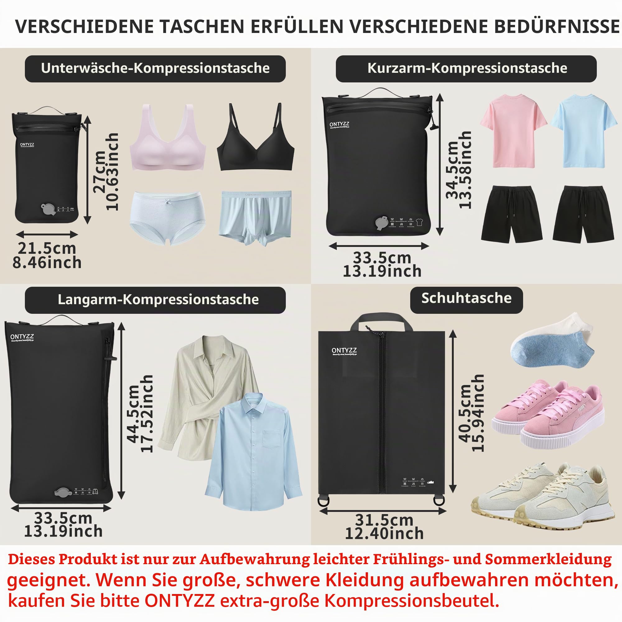 Koffer Organizer Compression Packwürfel Set, 4 Teilig Wiederverwendbar TPU Vakuumierbeutel mit IPX8 Wasserdichtem Reißverschluss Vakuumbeutel für Kleidung Unterwäsche, Socken, Schuhe