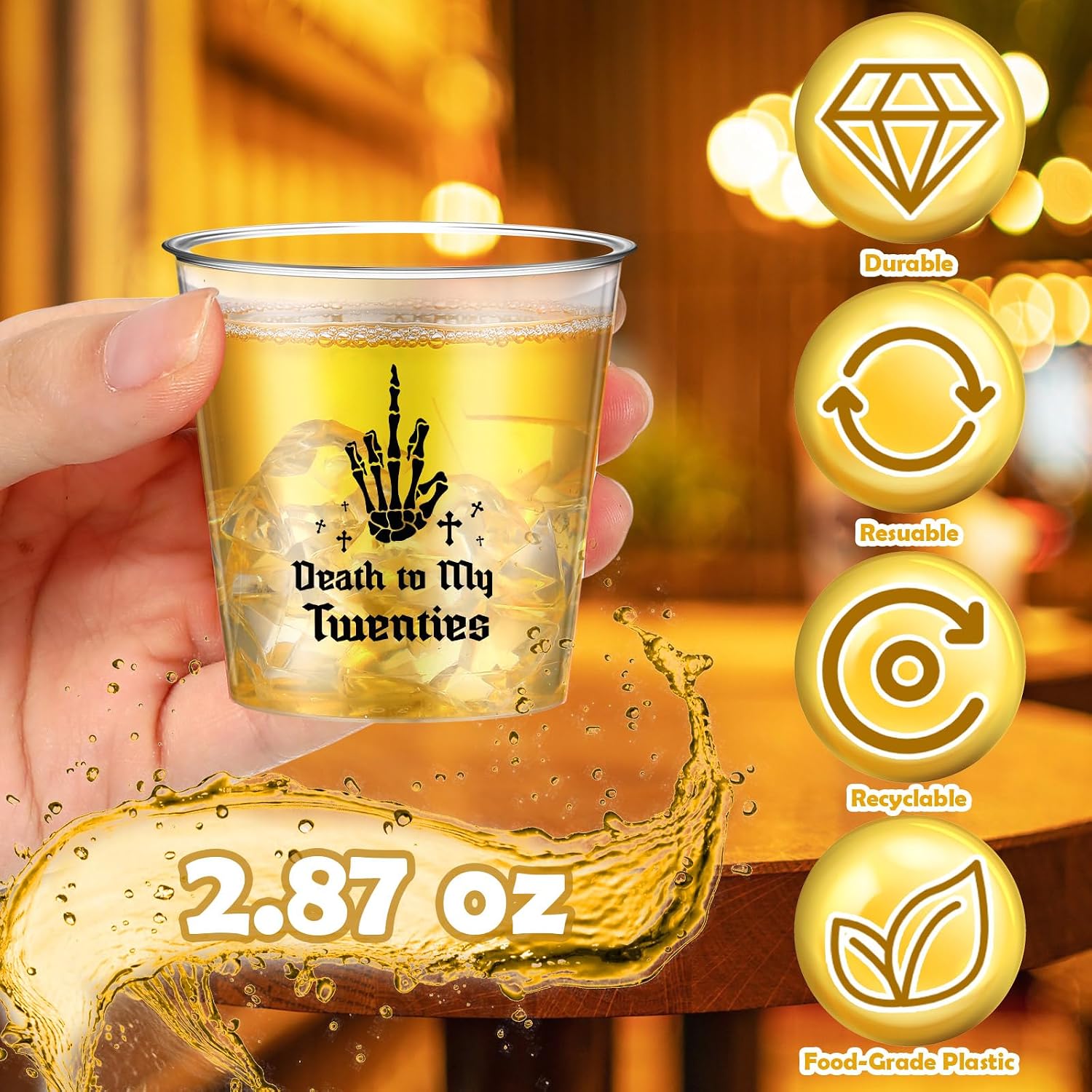 Willinglong 60 Pcs Death to My 20s Shot Glasses 30th Birthday Decorations