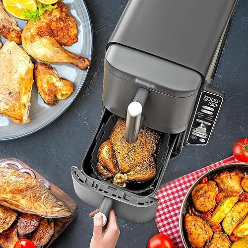 Miniatura 7 de Forro de silicona plegable para freidora de aire de 6 a 7 cuartos de galón de doble cesta, cesta antiadherente para freidora de aire, sartén