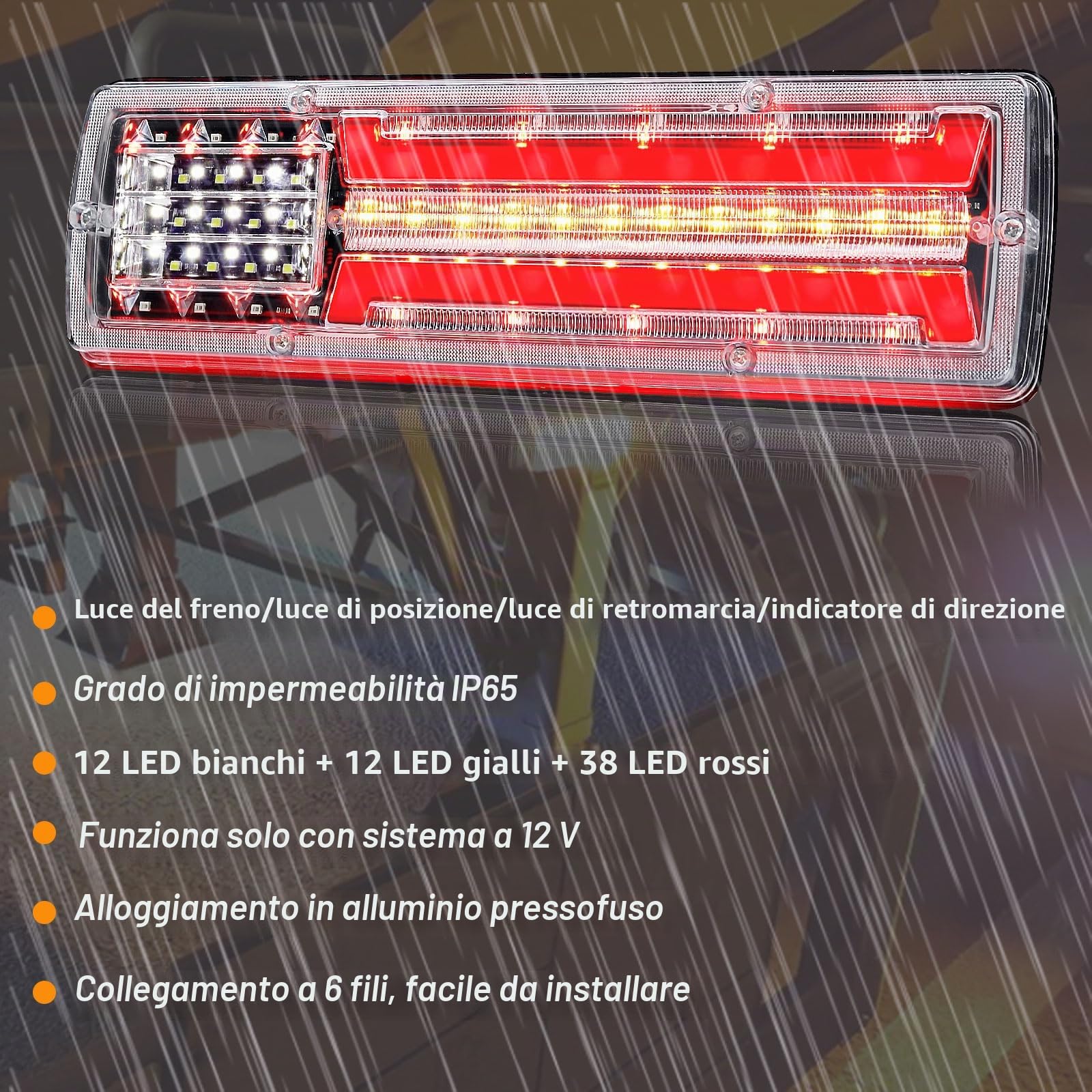 Biqing 2PCS Fanali Posteriori Rimorchio LED, Luci 12V Stop/Turn/Tail/Freno/Retromarcia 62 Indicatori Luminosi per Camion Furgone Caravan