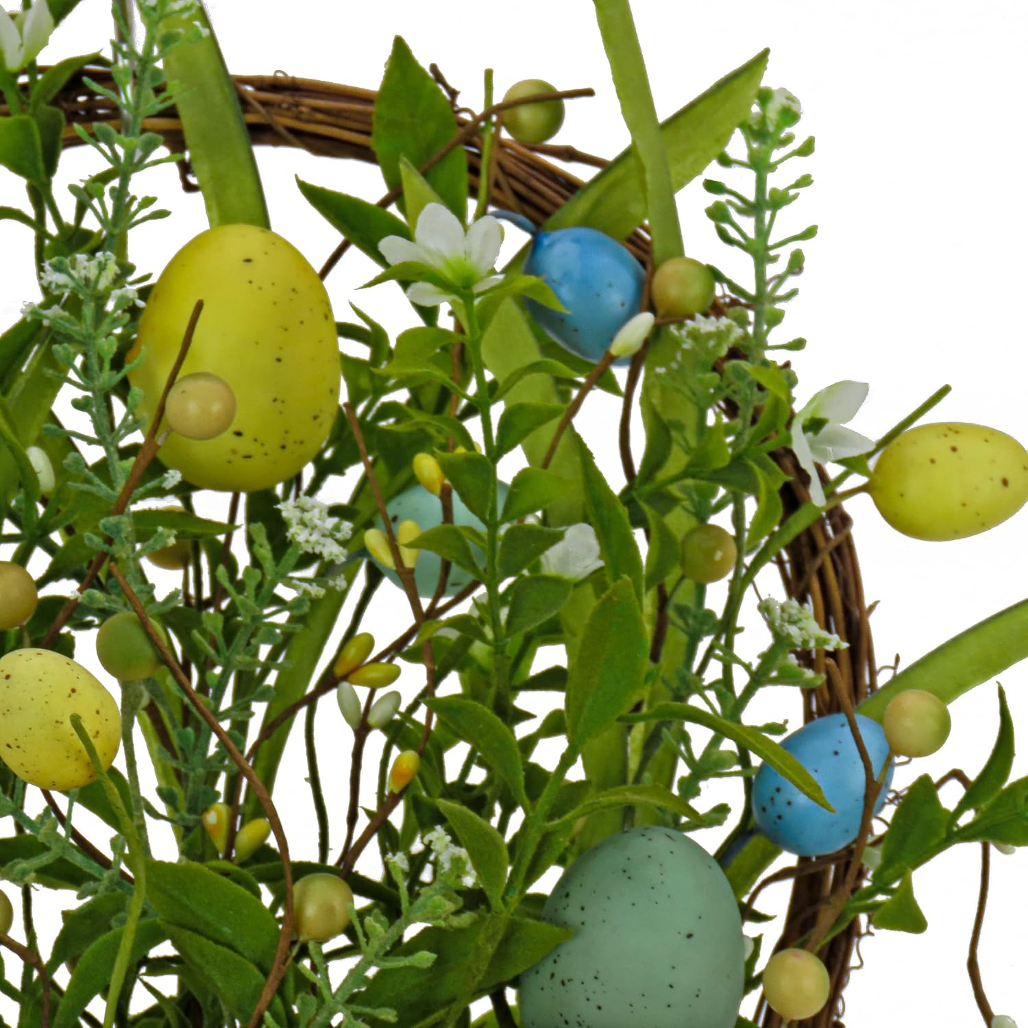 National Tree Company Artificial Hanging Wall Basket, Woven Branch Base, Decorated with Pastel Eggs, Spring Flowers, Leafy Greens, Spring Collection, 18 Inches