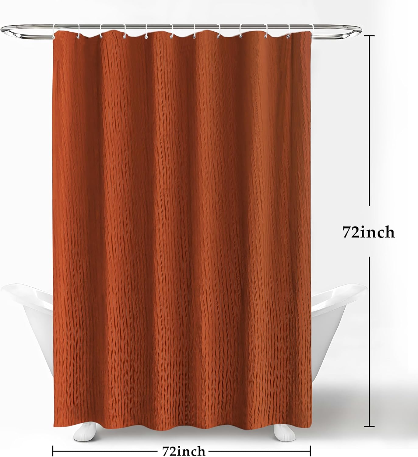Vibrant Orange Burnt Orange Ruffle Shower Curtain, Crumpled Textured Heavy Duty 150GSM Fabric, Hotel Luxury Waterproof Bathroom Curtain 72x72 Inch with 12 Hooks