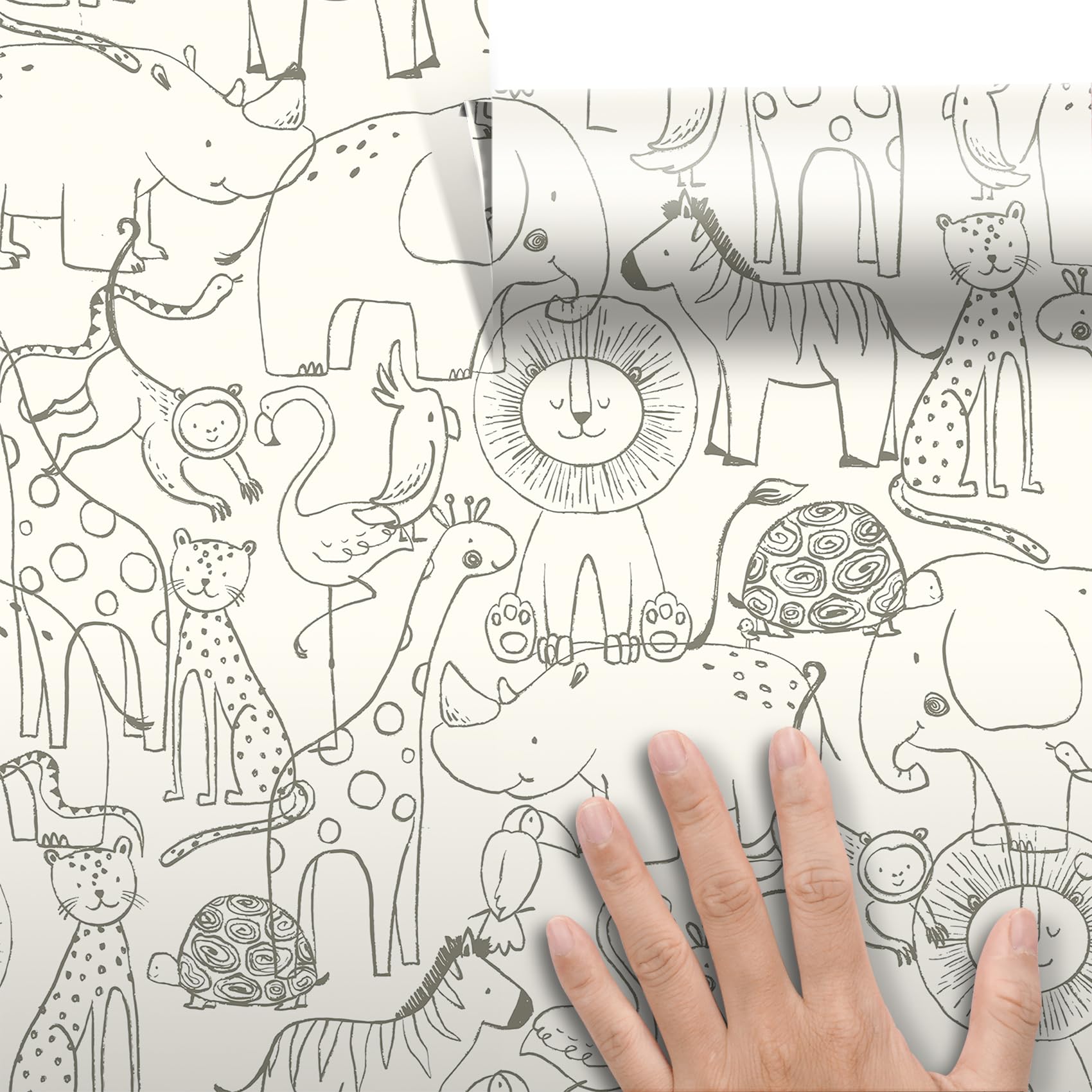 Livelynine Papel Pintado Pared Infantil Animales 44.5CMx7M Papel Adhesivo Pared Beige con Dibujos Animales Zoológico Dormitorio Infantil Neutro Vinilos Adhesivos para Muebles Infantiles Niña Niño