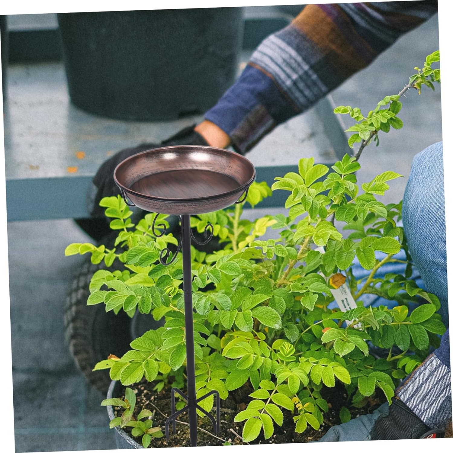 BESPORTBLE Antique Garden Bird Feeder with Metal Stake Weatherproof Iron Birdbath for Outdoor Use Elegant Lawn and Patio Decoration Effortless Setup for Garden Aesthetics