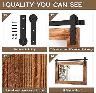 COGOOD Farmhouse Barn Door Mirror - 41 x 26 Rustic Wood Framed Wall Mirror for Bathroom, Living Room, Bedroom Wall Decor (Brown)