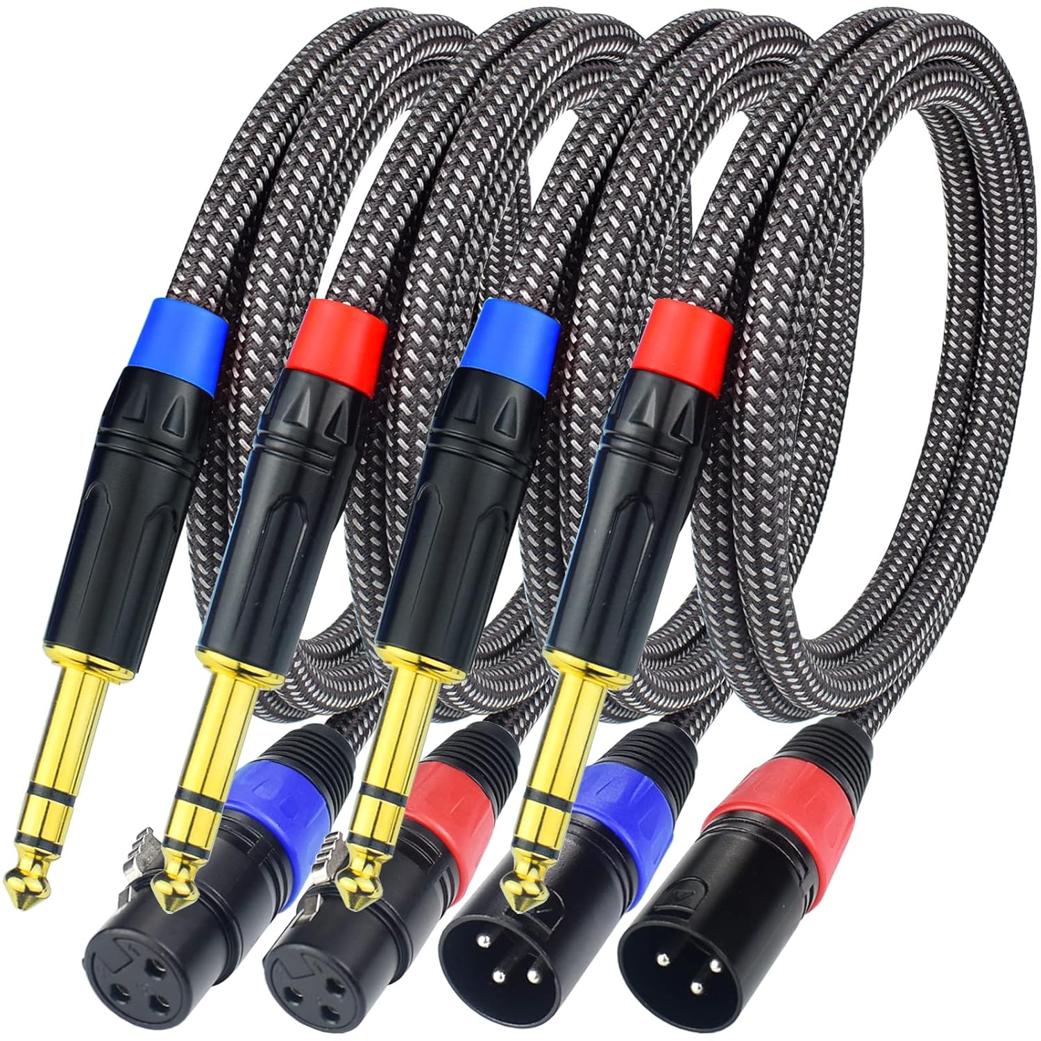 Balanced 1/4 TRS to XLR Cable 10Feet, 4Pack Include 2Pack XLR Male and 2Pack XLR Female Cable