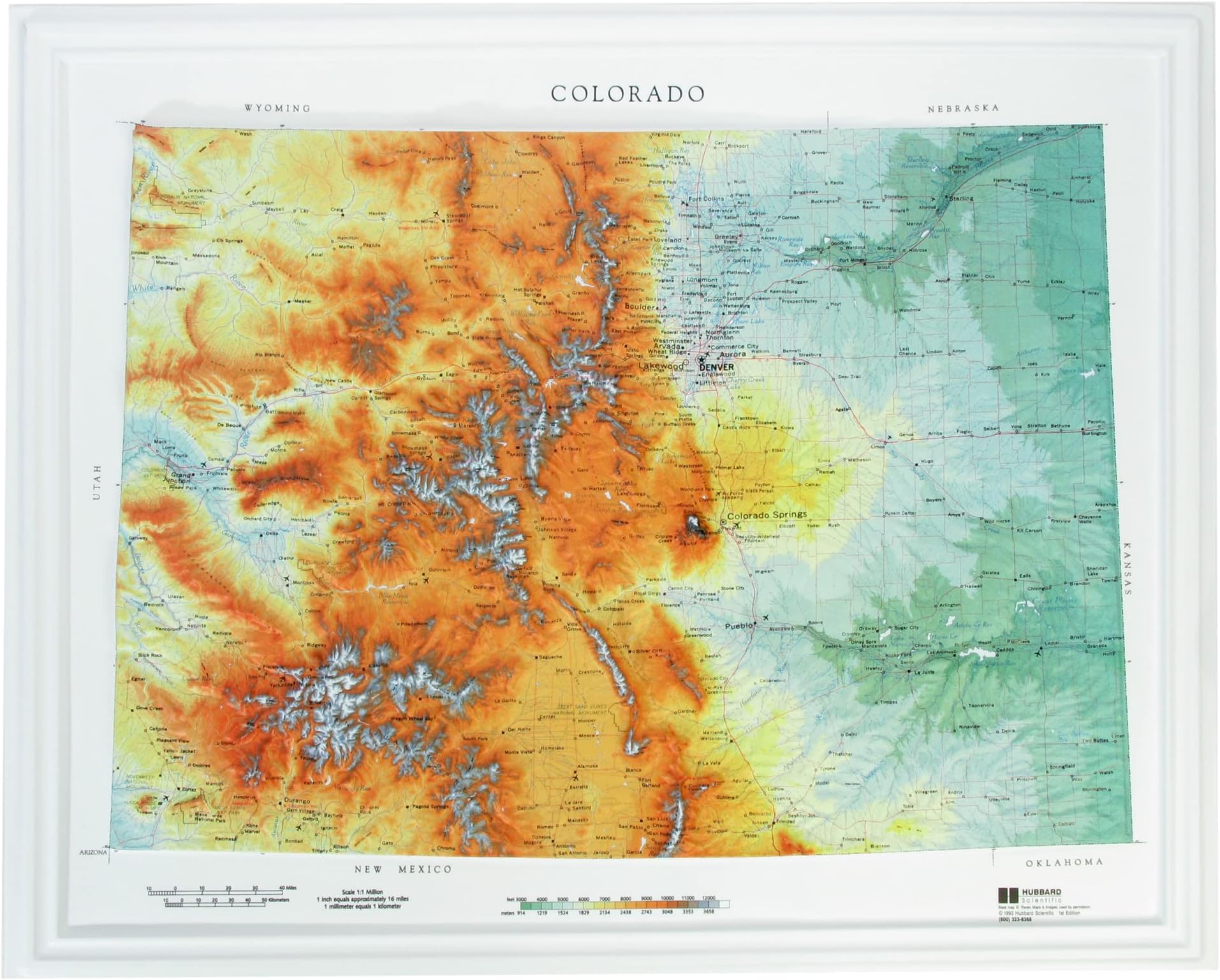 Hubbard Scientific 3D Colorado 950 Map | A True Raised Relief Map - You Can Feel the Terrain | Vacuum-formed Molded Map | 29″ x 23.5″ | Detailed Topography
