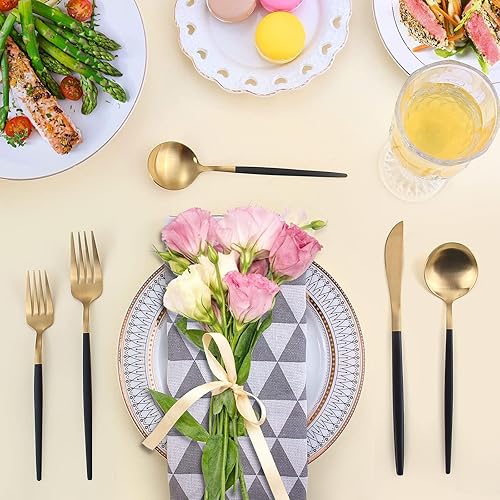 Miniatura 6 de Juego de cubiertos dorados mate con mango negro, juego de cubiertos de acero inoxidable para 4, juego de utensilios de cocina de 20 piezas, incluye