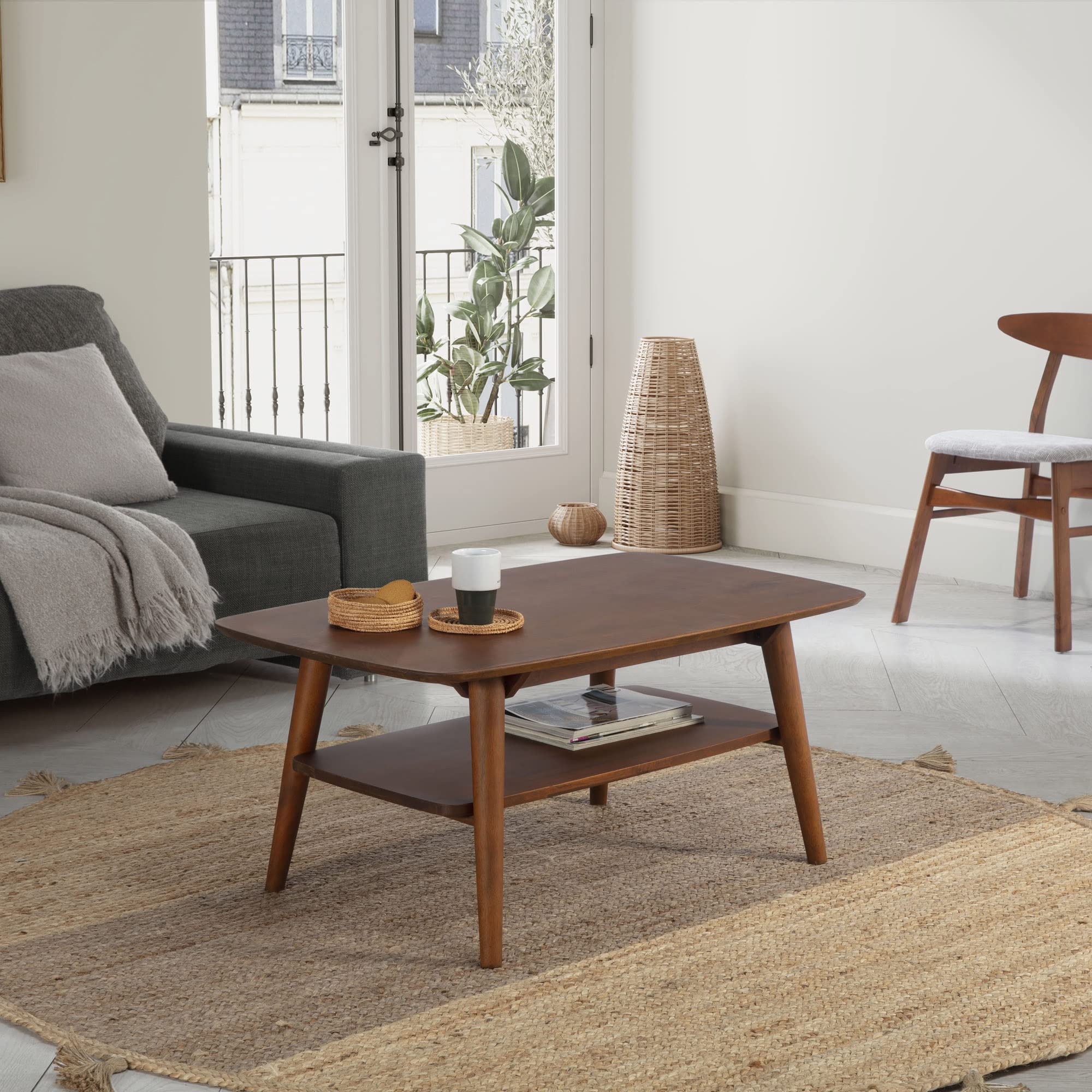 HOMN LIVING Mesa de Centro Palma 1 Hueco Color Nogal, Madera Maciza, 100 cm (Ancho) 60 cm (Profundo) 45 cm (Altura)