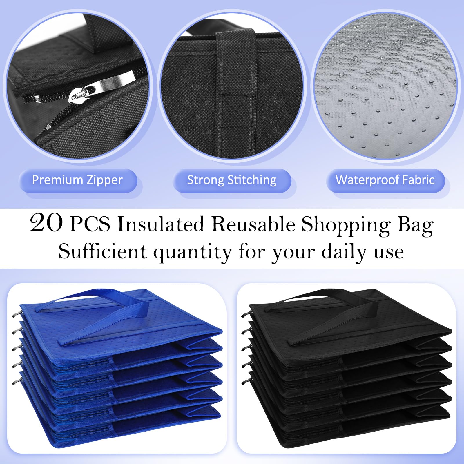 10 Stück isolierte Taschen große Einkaufstaschen isolierte wiederverwendbare Lebensmitteltaschen Thermo-Kühltasche isolierte Tragetasche mit Reißverschluss oben für heiße kalte Lebensmittel