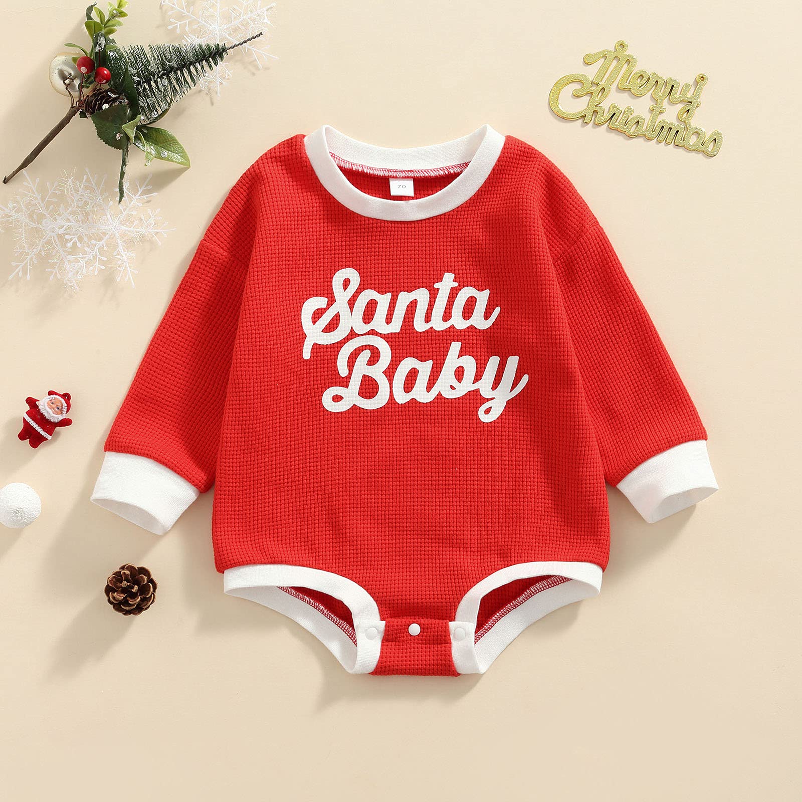 Newborn Baby Boy Girl Christmas Outfit Merry Christmas Sweatshirt Romper Santa Baby Fall Winter Clothes (G-Red Santa Baby, 6-12 Months)