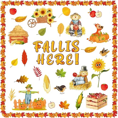 Juego de 61 piezas de decoración de tablero de anuncios de otoño de cosecha y otoño, juego de decoración de tablero de anuncios de hojas de arce,