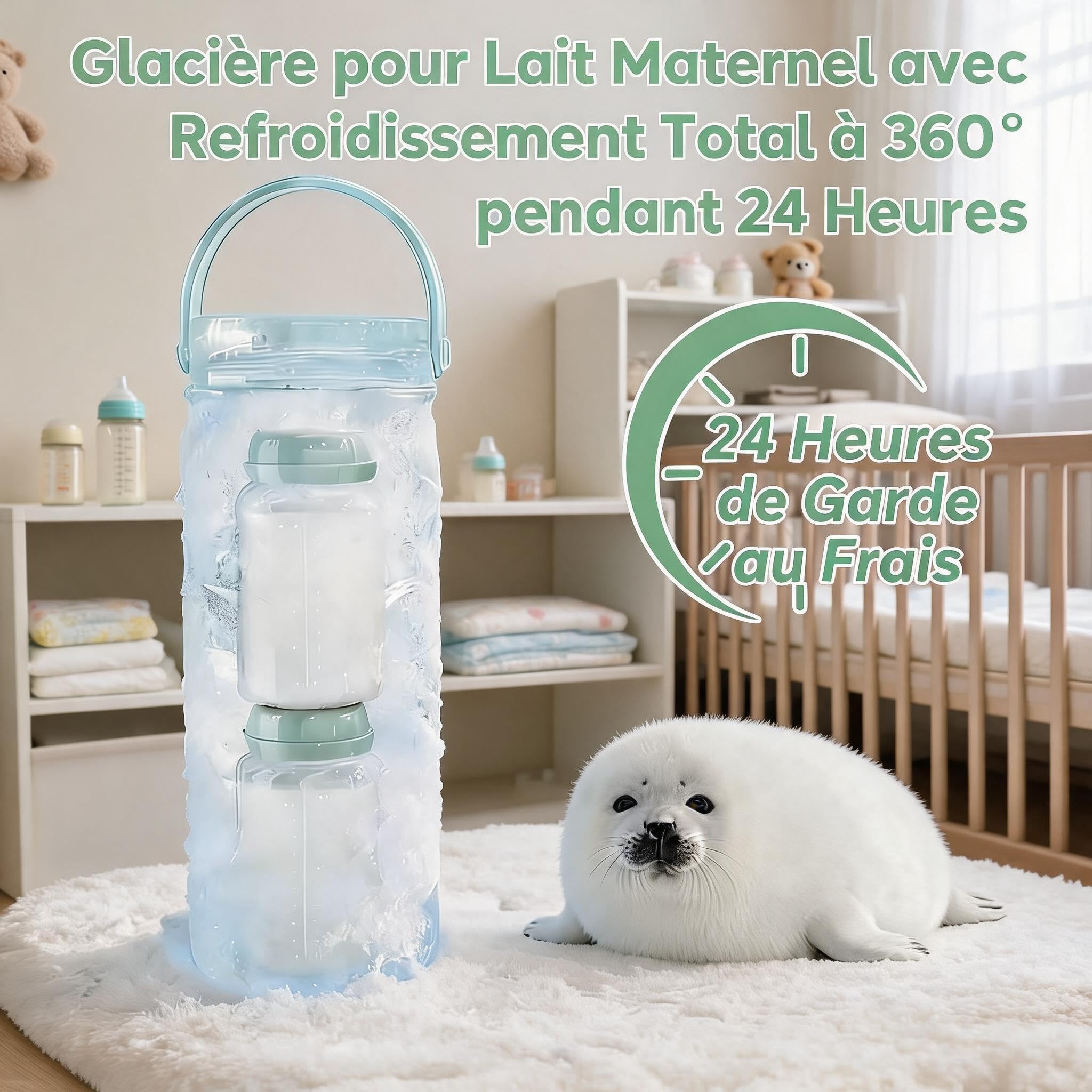 Garvee Glacière Lait Maternel Portable 22oz/300ml, Refroidissement 24h à 360°, Chauffage Intégré, 2 Biberons Inclus, Acier Inoxydable 316 Sans BPA