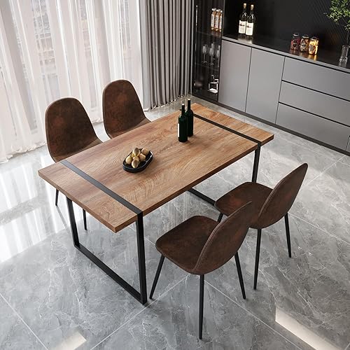 Miniatura 20 de YYQ Juego de mesa de comedor para 4, mesa de cocina de madera de 59 pulgadas y sillas para 4, moderno juego de mesa de comedor de 5 piezas con 4