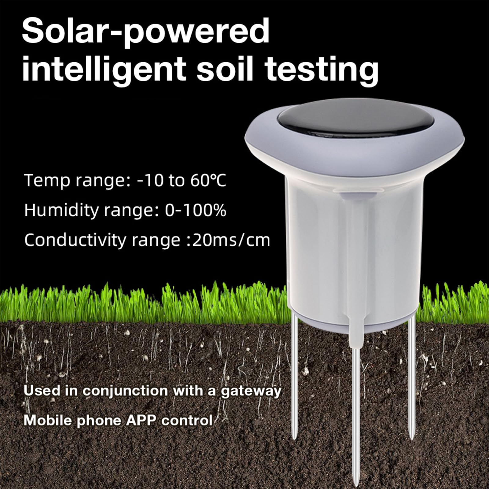 Sensores de temperatura del suelo de energía solar, monitor de plantas, seguimiento de datos en tiempo real, jardinería interior y exterior, riego automatizado de plantas con sensores de suelo