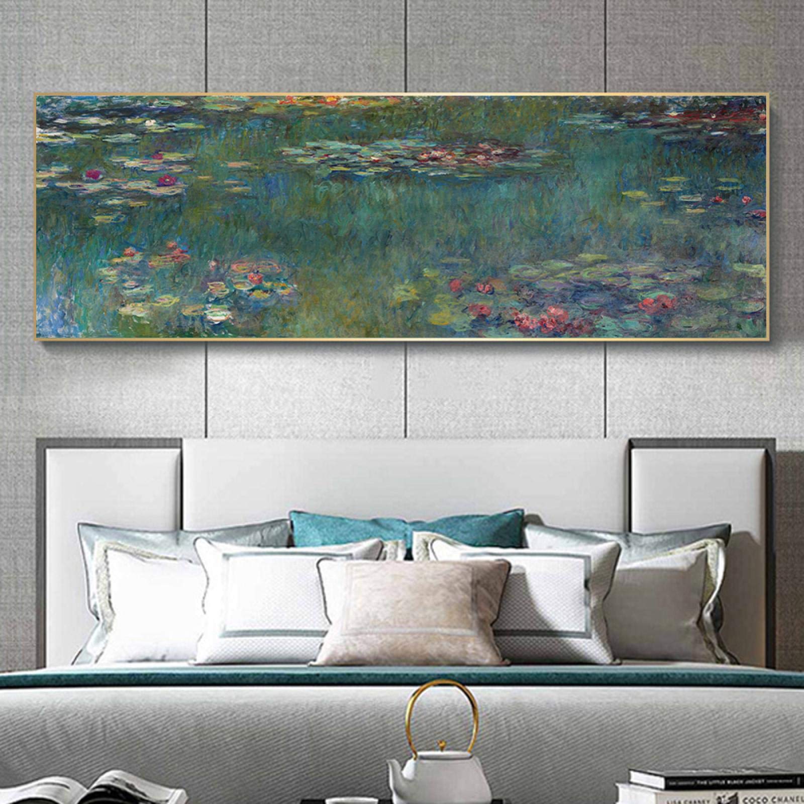 GEMMII Water Lilies By Claude Canvas Pictures Wall Art, Monet Famous Canvas Wall Art Posters And Prints Impressionist Art Pictures Wall Decor 50x150cm Frameless