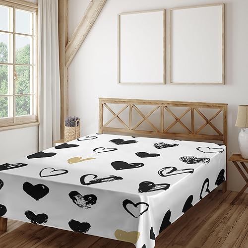 Miniatura 2 de Ambesonne Sábana encimera con diseño de corazón pequeño, diseño de pareja con texto en inglés Let Me Love You, suave y cómoda, 1 pieza, tamaño