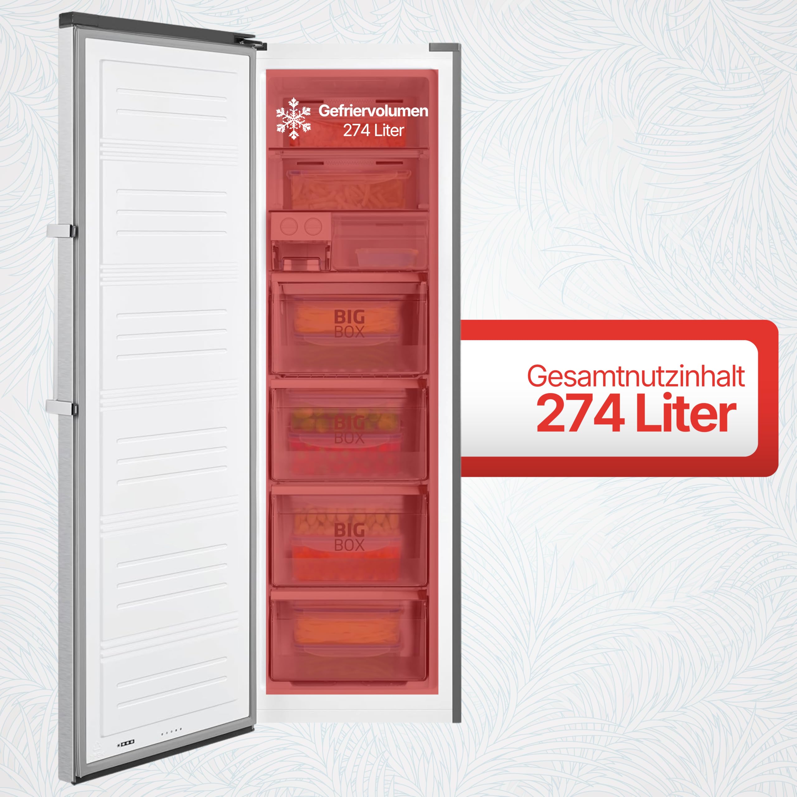 Amica Gefrierschrank freistehend 274 l Total NoFrost Inverter‑Kompressor LED‑Display Supergefrierfunktion 185,5 x 59,5 x 65,1 cm – Gefrierschrank Edelstahloptik