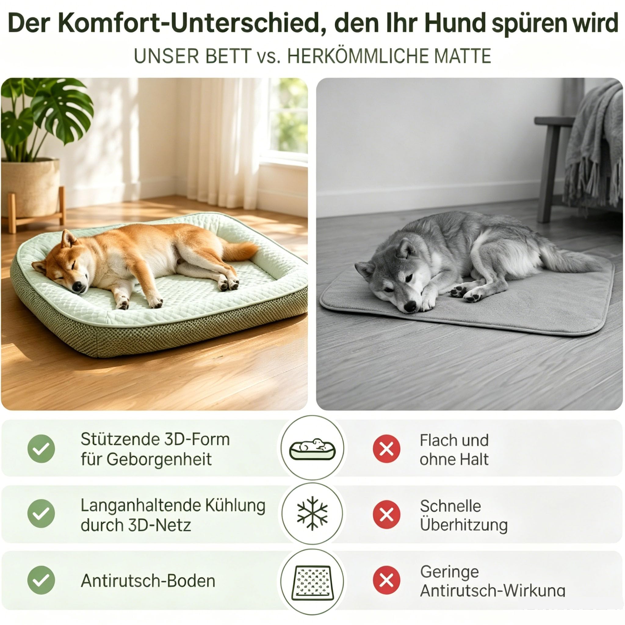 Premium Kühlkörbchen für den Sommer – Kühlendes Hundebett selbstkühlend mit 3D-Mesh-kühlmatte, Atmungsaktiv, Waschbar & Rutschfester, Weichhe Hundebetten für Hunde & Katzen (Grau,L-65 * 55CM)