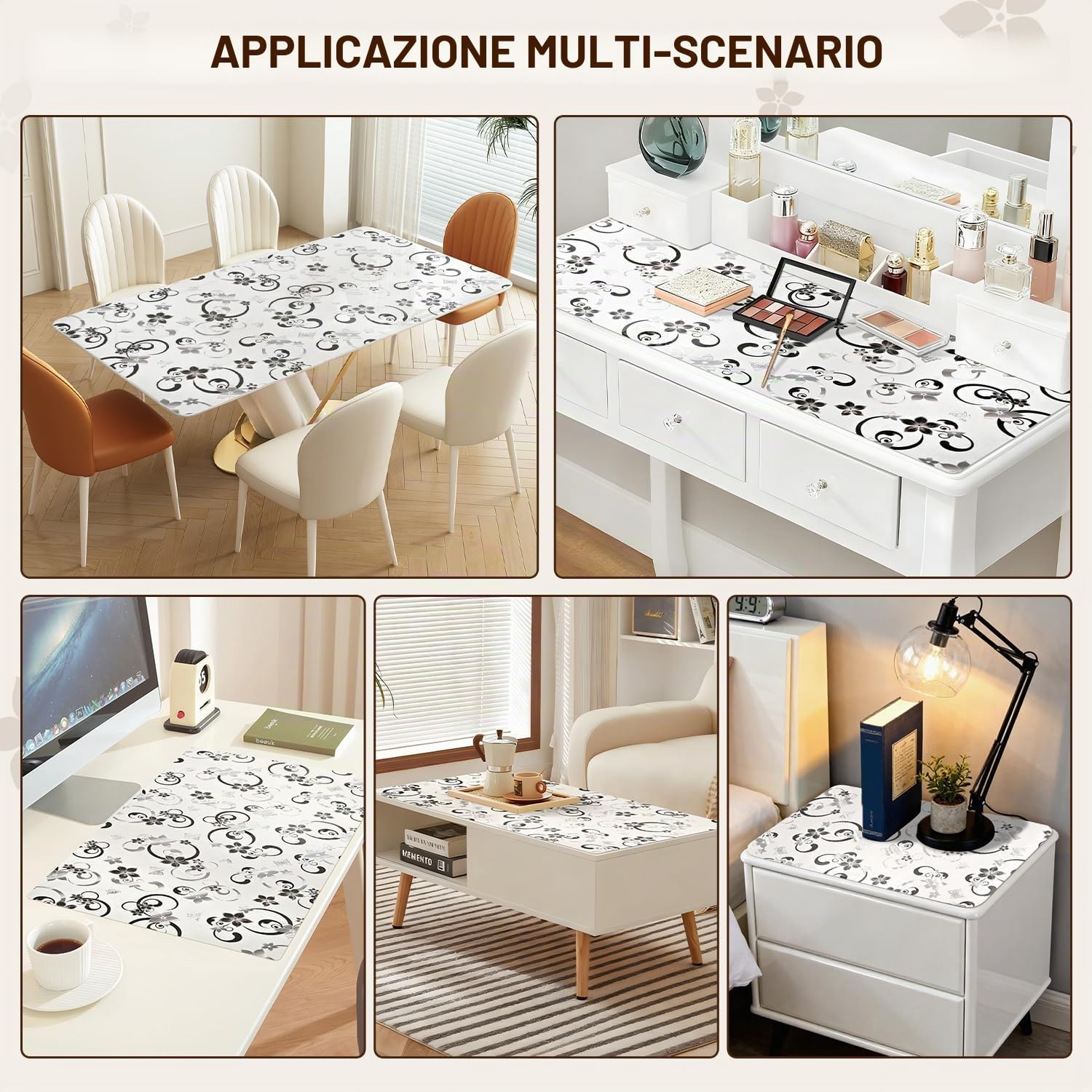 OstepDecor Copritavolo Trasparente PVC a fiori grandi, 90 x 140 cm, 2mm Tovaglia Plastificata Rettangolare con Protezione Antimacchia - Versatile per Tavoli di Cucina e Salotto